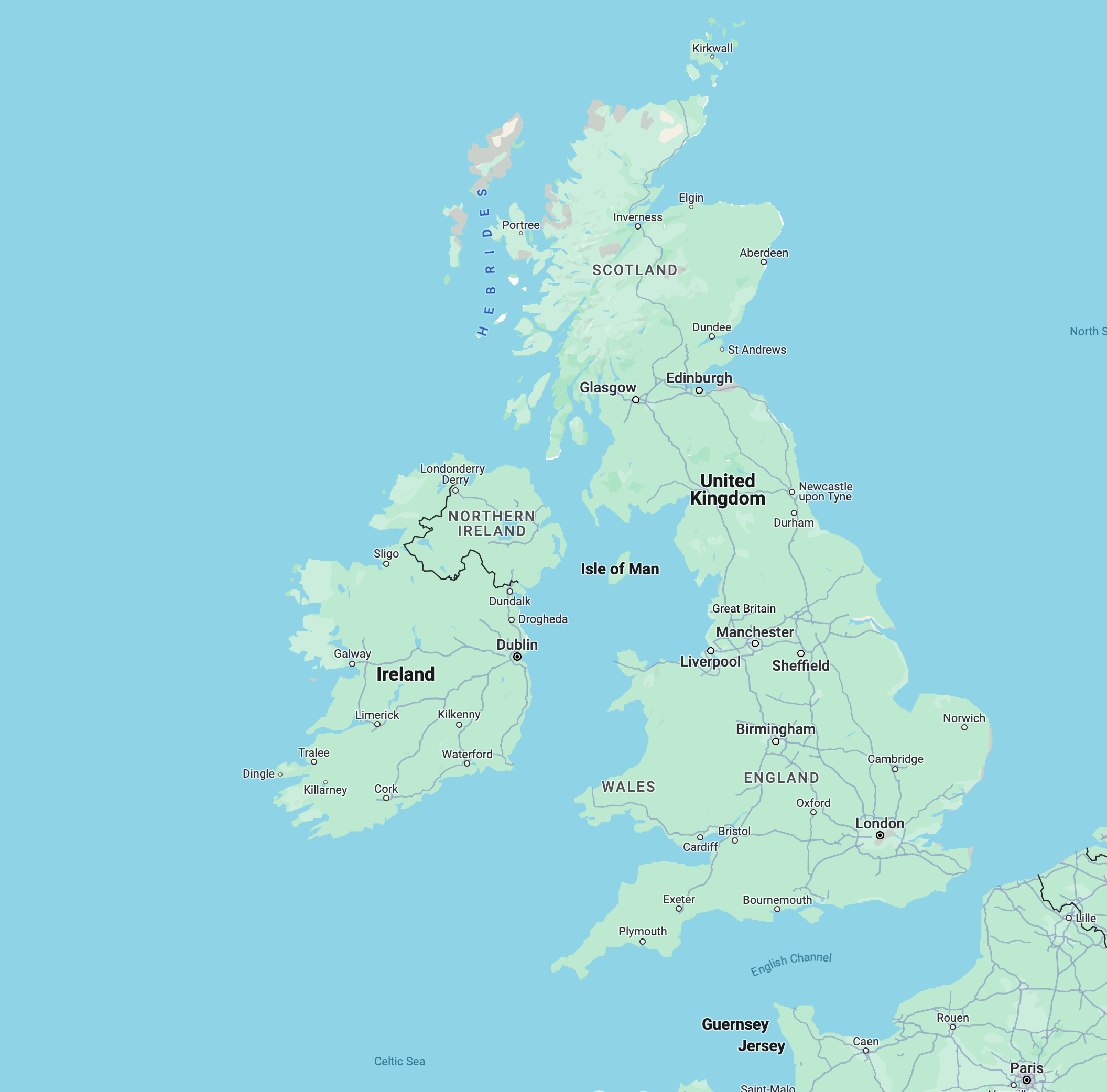Map of United Kingdom and Ireland
